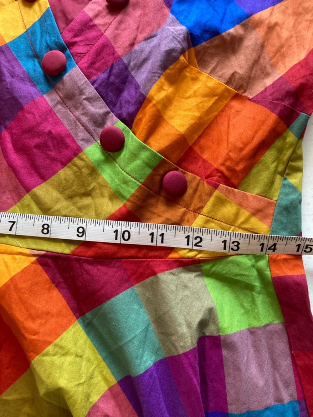Unique Vintage Retro 50s Rainbow Plaid Fit-and-Flare Dress - Picture 10 of 12
